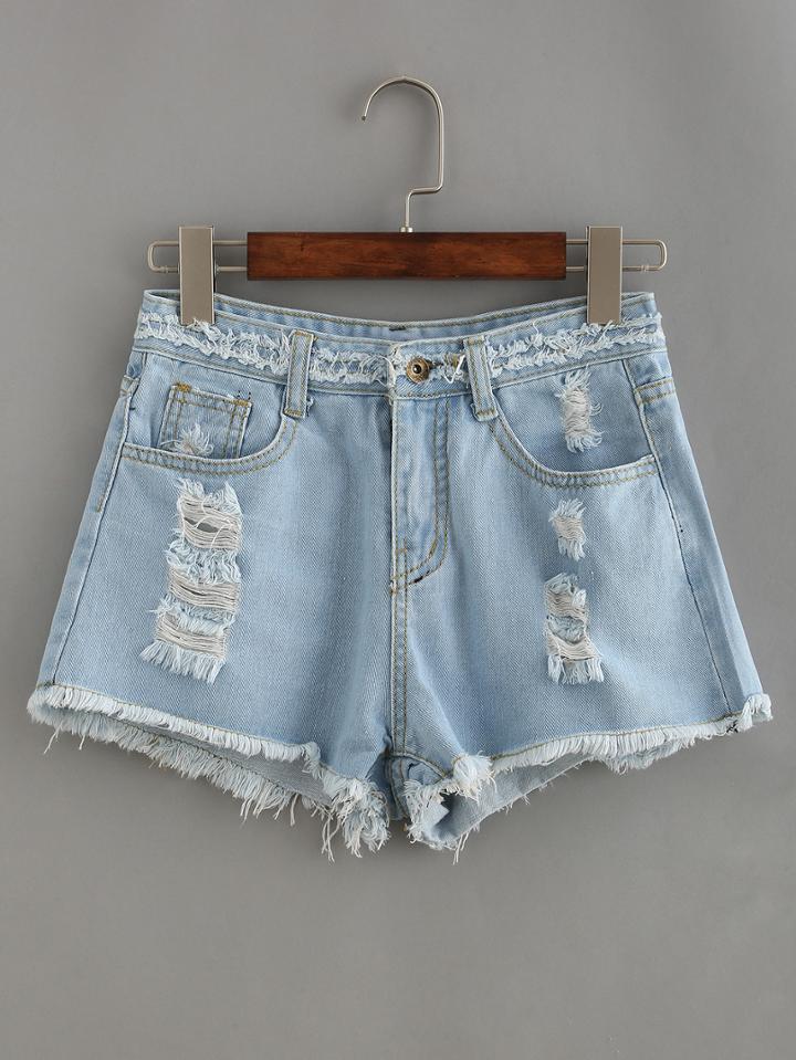 Shein Ripped Light Wash Denim Shorts