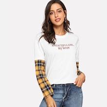 Shein Tartan Plaid Contrast Letter Top