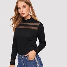 Shein Mock Neck Mesh Insert Top