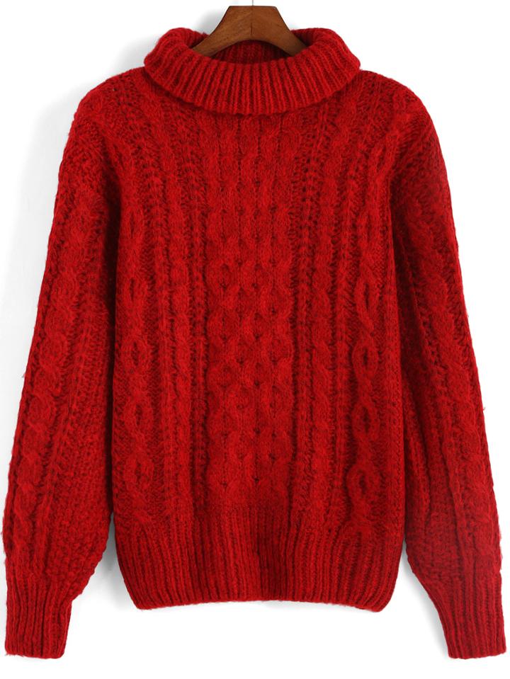Shein Red High Neck Cable Knit Sweater
