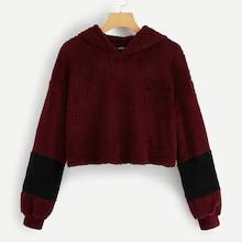 Shein Two Tone Crop Teddy Hoodie
