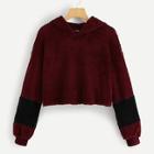 Shein Two Tone Crop Teddy Hoodie