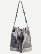 Shein Grey Faux Leather Tassel Trim Drawstring Bucket Bag