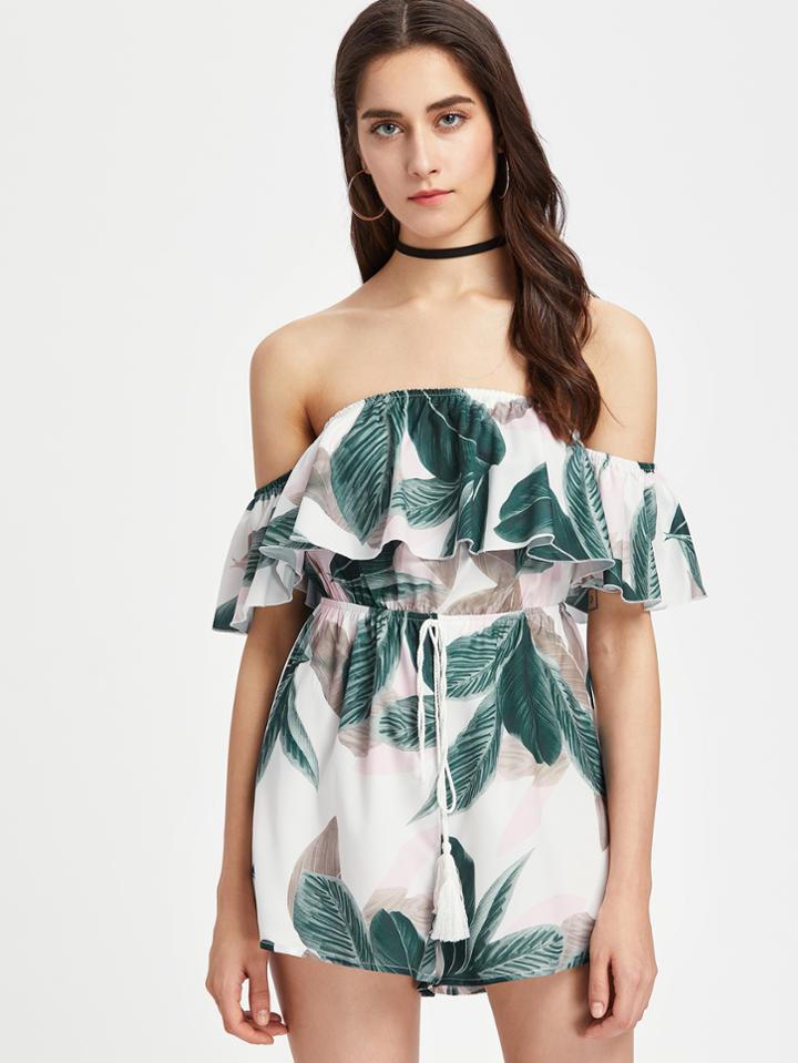 Shein Bardot Tropical Print Playsuit