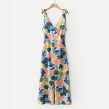 Shein Foliage Print Tie Detail Wide Leg Jumpsuit