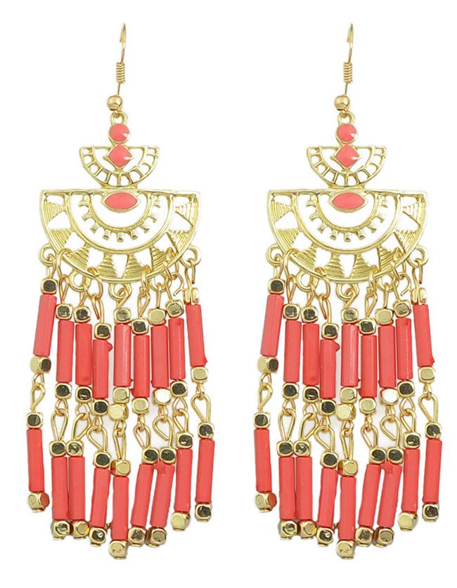 Shein Long Red Bead Drop Earrings
