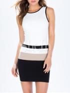 Shein White Black Sleeveless Color Block Backless Dress
