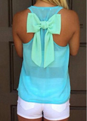 Rosewe Bowtie Decorated Sky Blue Chiffon Tank Top