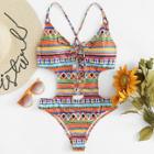 Shein Lace Up Front Tribal Swimsuit