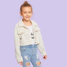Shein Girls Button Up Crop Teddy Jacket