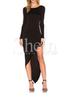 Shein Black Draped Side Asymmetric Dress
