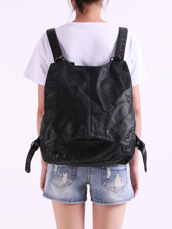 Shein Black Zipper Pu Backpacks