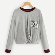 Shein Contrast Sequin Twist Tee