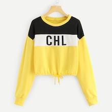 Shein Letter Print Drawstring Hem Pullover