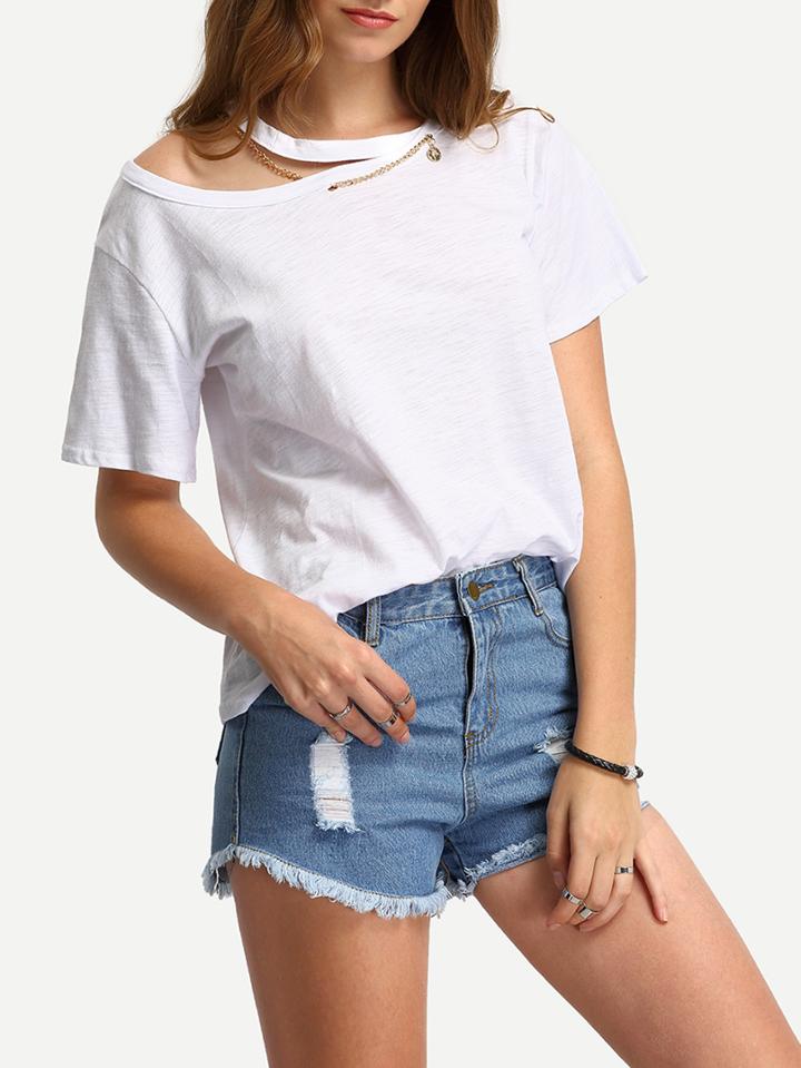 Shein White Cut Out T-shirt