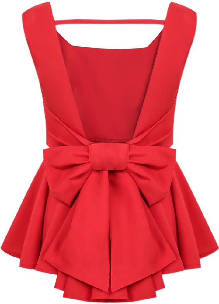 Shein Red Sleeveless Backless Bow Pleated Top