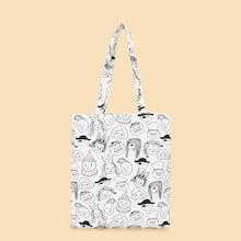 Shein Allover Face Print Canvas Tote Bag