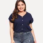 Shein Plus Single Breasted Pocket Blouse