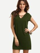 Shein Army Green V Neck Shift Dress