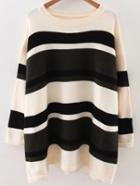 Shein Army Green Striped Drop Shoulder Loose Sweater