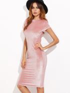 Shein Pink Mock Neck Velvet Pencil Dress