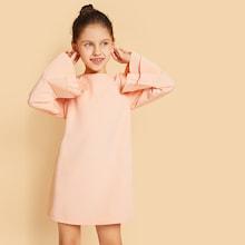 Shein Girls Bell Sleeve Zip Back Dress