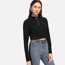 Shein O-ring Zipper Up Crop Top