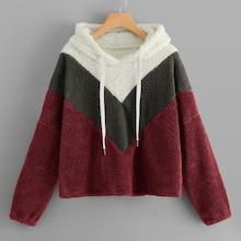 Shein Chevron Drawstring Teddy Hoodie