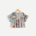 Shein Girls Striped And Flower Print Peplum Top