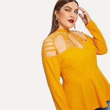 Shein Plus Laddering Strappy Yoke Peplum Top