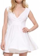 Rosewe Open Back Sleeveless V Neck White Skater Dress
