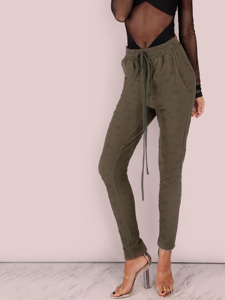 Shein Ragged Skinny Sweatpants Olive