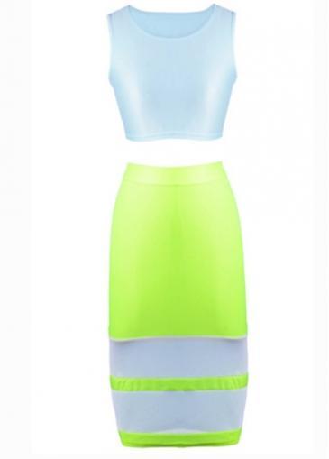 Rosewe Stylish Round Neck Two Pieces Pattern Sleeveless Dress