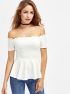 Shein Scalloped Bardot Neck Peplum Top