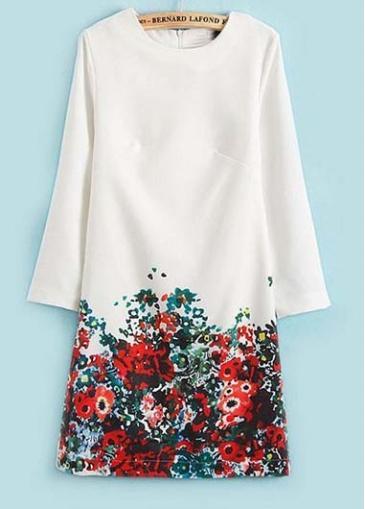 Rosewe Pretty Zip Fly Design Round Neck Floral Dress White
