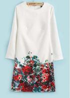 Rosewe Pretty Zip Fly Design Round Neck Floral Dress White