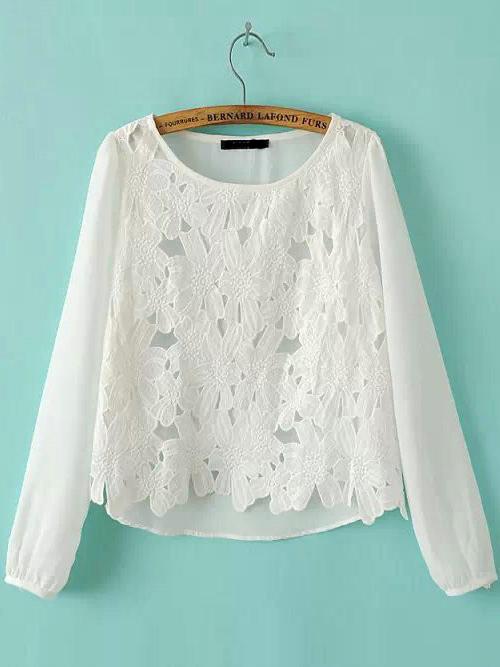 Shein White Floral Crochet Lace Crop Blouse