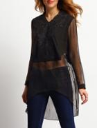 Shein Black V Neck High Low Embroidered Combo Top