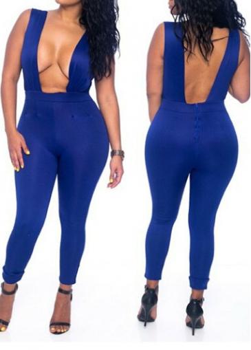 Rosewe Royal Blue Cutout Back Ankle Length Jumpsuit