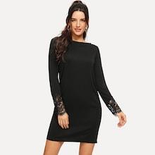 Shein Eyelash Lace Trim Solid Dress
