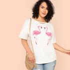 Shein Plus Cut Out Neck Flamingo Print Tee