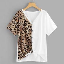 Shein Plus Button Through Knot Hem Leopard Print Tee
