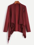 Shein Burgundy Shawl Collar Fringe Asymmetric Hem Coat