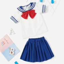 Shein Girls Middy Collar Top With Pleated Skirt