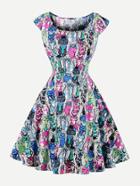 Shein Scoop Neck Cat Print Dress