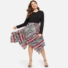Shein Plus Contrast Leopard Print Asymmetrical Hem Dress