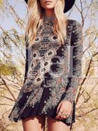 Shein Multicolor Antique Baggy Long Sleeve Designs Vintage Retro Print Dress