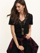 Shein Contrast Crochet V Neck T-shirt