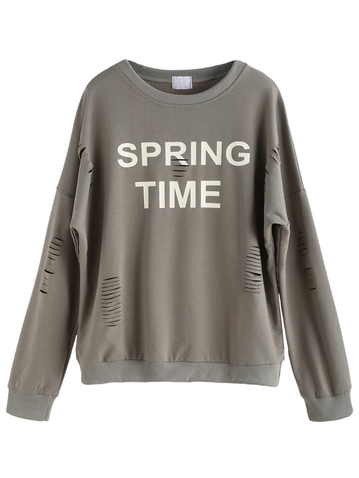 Shein Letter Print Distressed Sweatshirt