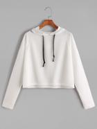 Shein White Hooded Raglan Sleeve Letter Print Crop Sweatshirt